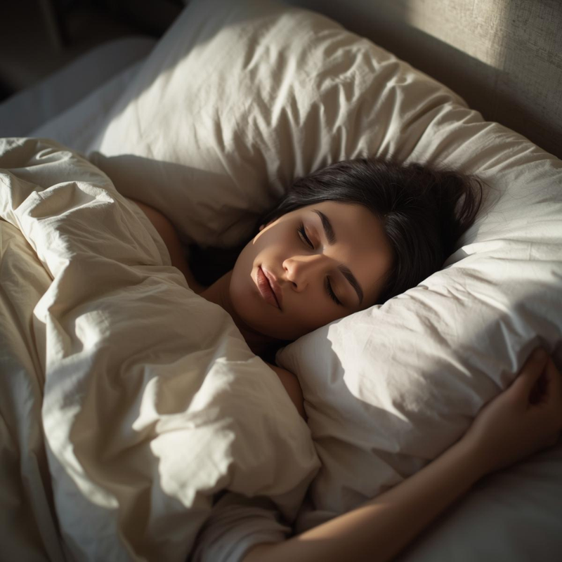 Person resting peacefully during deep sleep at night