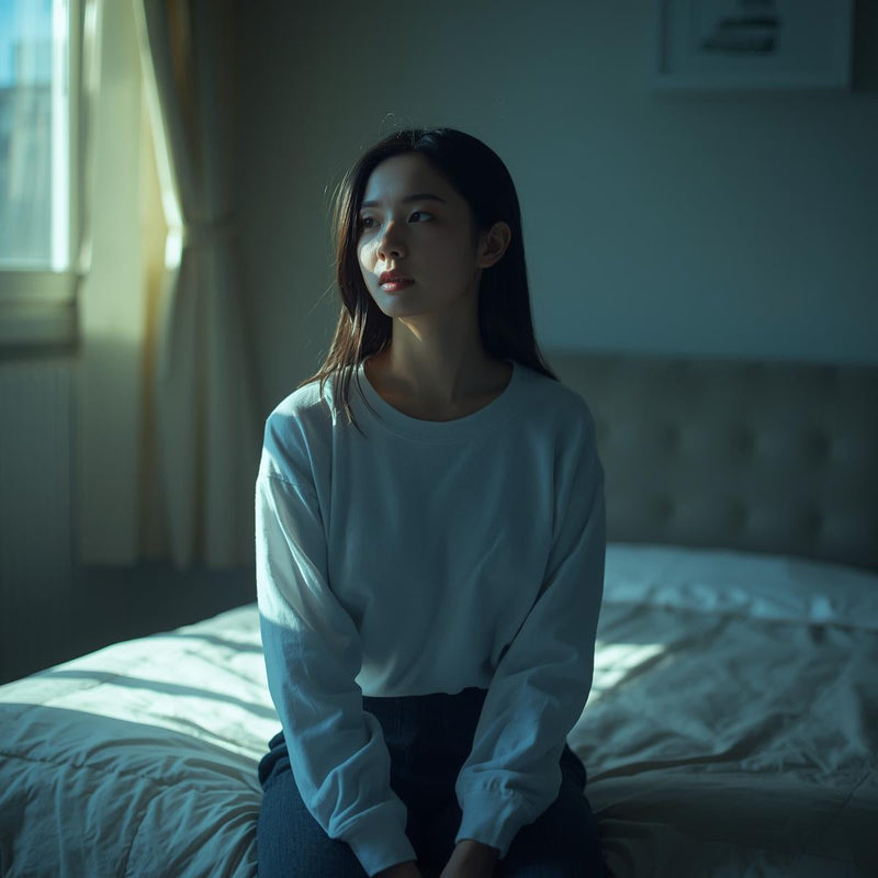 Person sitting on bed in morning light illustrating the relationship between circadian rhythm and sleep cycles.